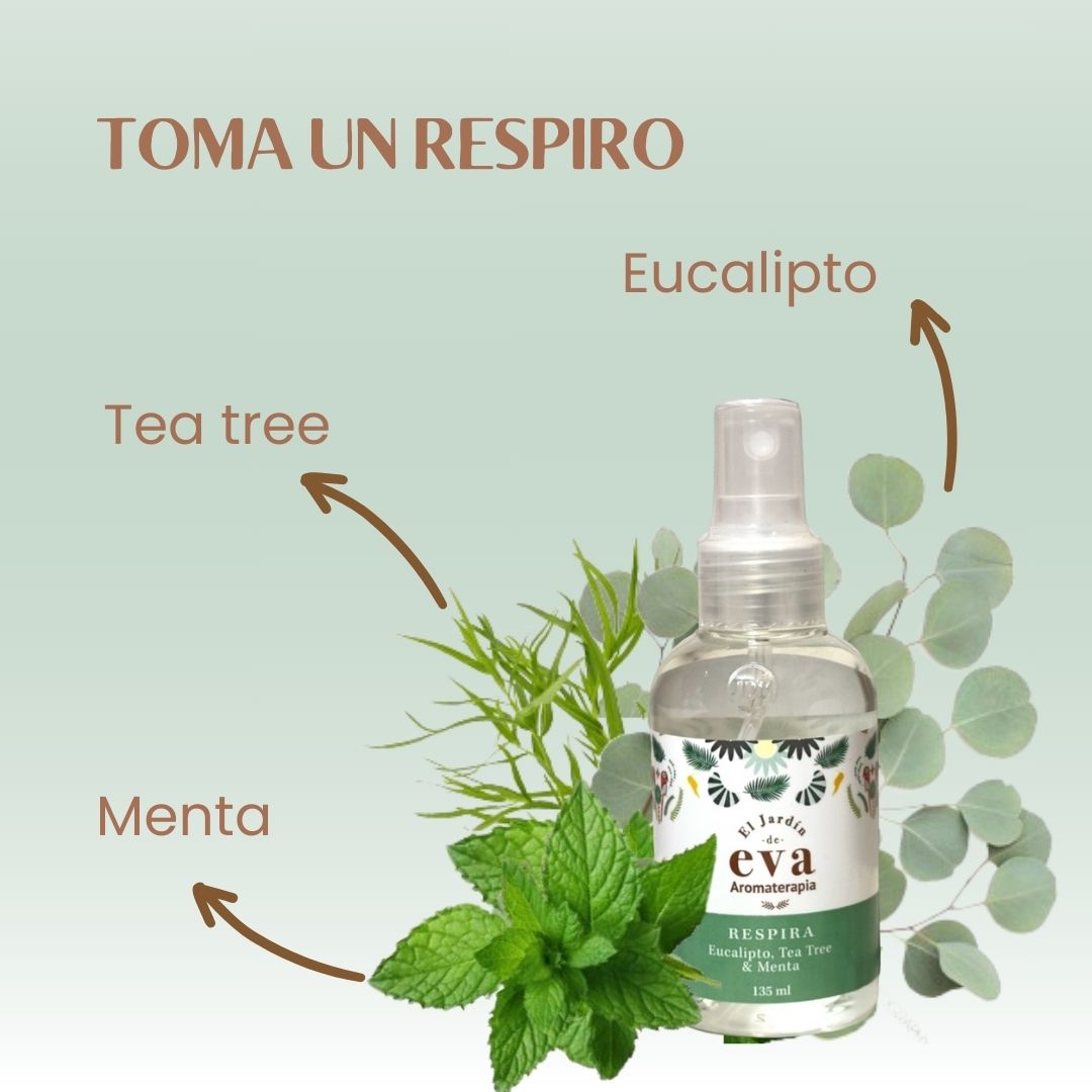Mezcla funcional respira aceites esenciales de eucalipto tea tree y menta